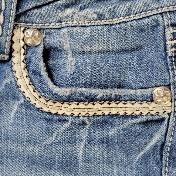 Miss Me Jeans Size 29 28X33 Bootcut Boot Leather Trim Thick Stitch Low Rise - Picture 5 of 16